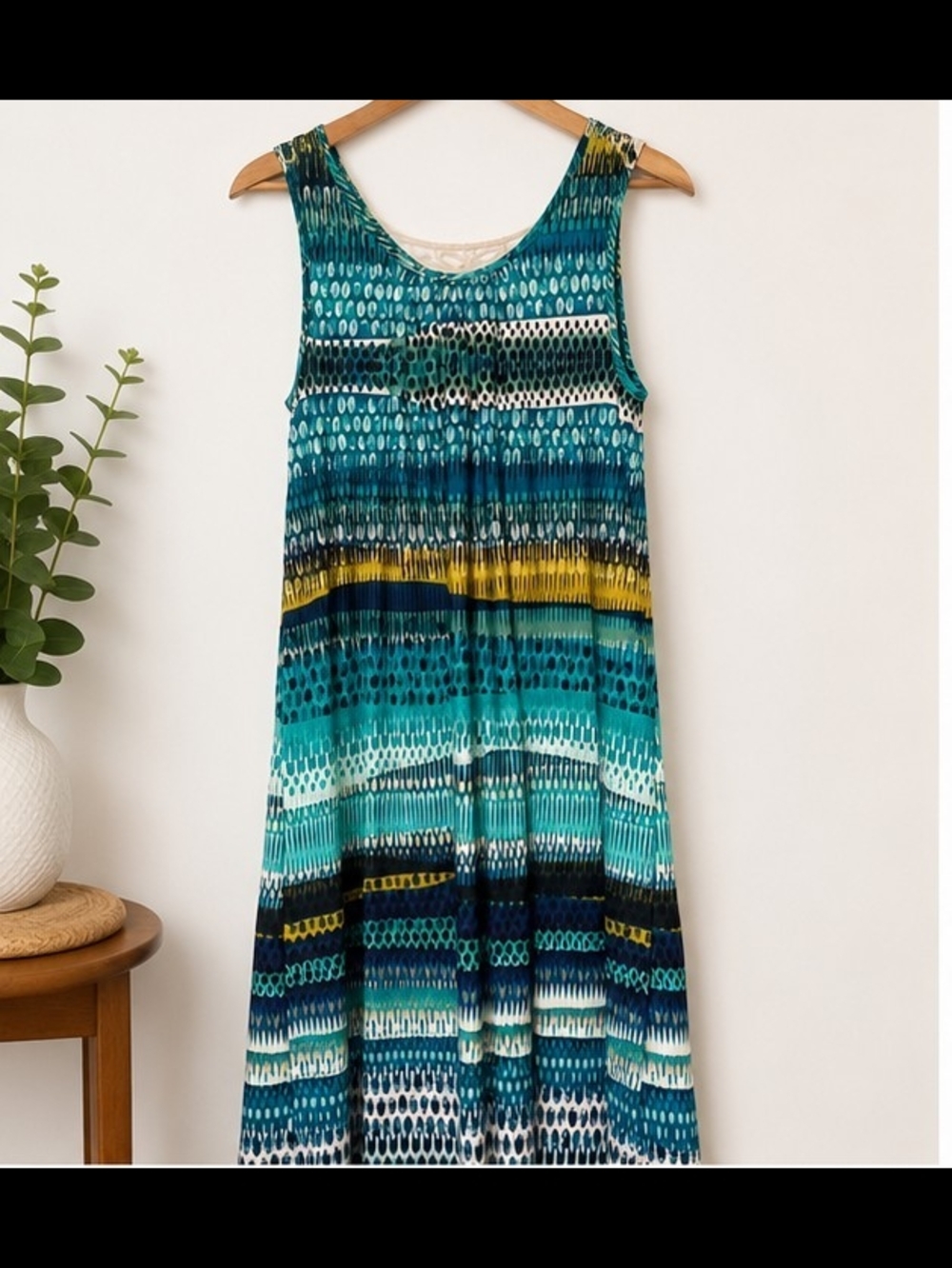 Kim Rogers Teal and Yellow Striped Midi Dress